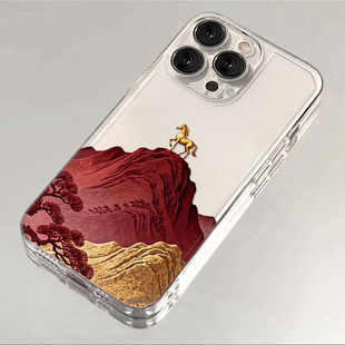 创意金马登顶适用苹果17/16promax太空手机壳透明iPhone15/14/13pro全包防摔vivo华为P70小米17oppo新年新款