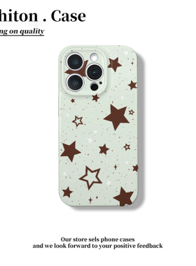 薄荷绿棕星星适用iPhone16pro苹果17promax菲林手机壳16/15/14plus全包防摔13pro华为P70vivo小米15oppo新款