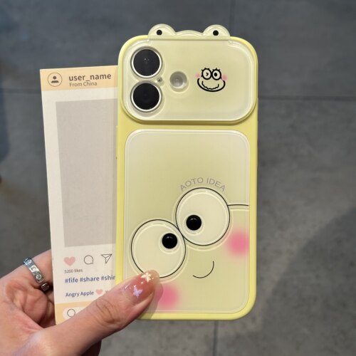 清新黄色适用苹果17/16promax仿原肤感水晶渐变立体青蛙手机壳iPhone15Pro全包镜头膜14/13简约个性12男女11