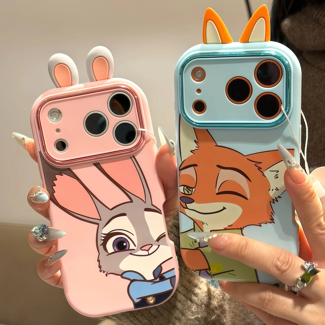 贴贴朱迪尼克耳朵适用苹果17/16promax精孔手机壳iPhone15/14/13pro情侣款vivo华为p70小米17oppo防摔软壳潮