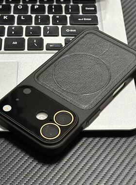 黑色无线充荔枝纹PC壳适用苹果17promax手机壳简约高级感ins风iPhone16pro多色15pro带镜头膜14/13/12max男女