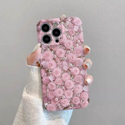 粉色玫瑰珍珠适用iPhone17/16pro苹果17promax菲林手机壳15/14pro全包防摔13pro华为P70vivo小米17oppo女款套