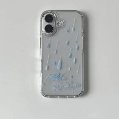 创意下雨天适用苹果17/16promax高透透明手机壳iPhone15/14/13/12/11卡通插画xr华为P70vivo小米15oppo保护套