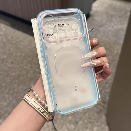 蓝色秒变17透明壳适用苹果17/16promax撞色二合一TPU手机壳iPhone15pro简约高级感14/13pro全包防摔12男女11