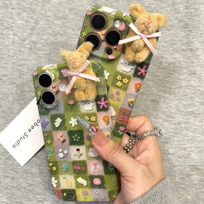早秋碎花毛绒兔适用iPhone16pro苹果17promax菲林手机壳16/15/14plus可爱卡通13华为P70vivo小米15oppo女款套