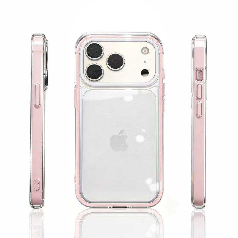 高颜值粉色大孔透明适用苹果17/16promax手机壳iPhone15plus全包防摔14/13pro个性男女小米15vivo华为p70oppo