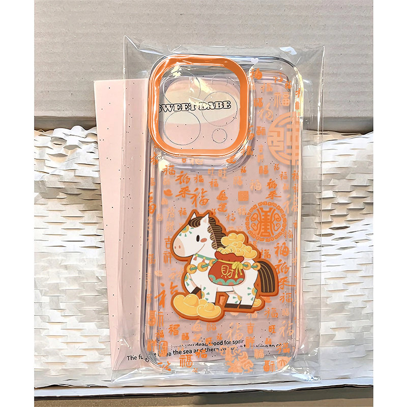 橙色百福小马适用苹果17/16promax太空手机壳透明iPhone15/14/13pro全包防摔vivo华为P70小米17oppo卡通新款