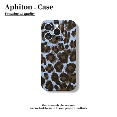 蓝底棕豹纹菲林硬壳适用iPhone16pro苹果16promax手机壳16/15/14plus全包13pro华为P70vivo小米15PROoppo新款