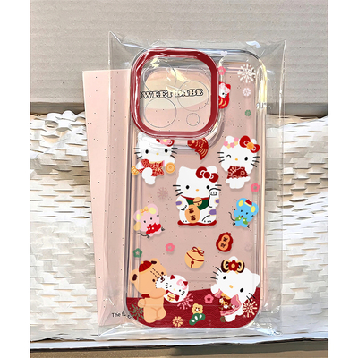 新年招财kt猫适用于苹果17/16promax太空手机壳透明iPhone15/14/13pro小众创意vivo华为P70小米17oppo女款套