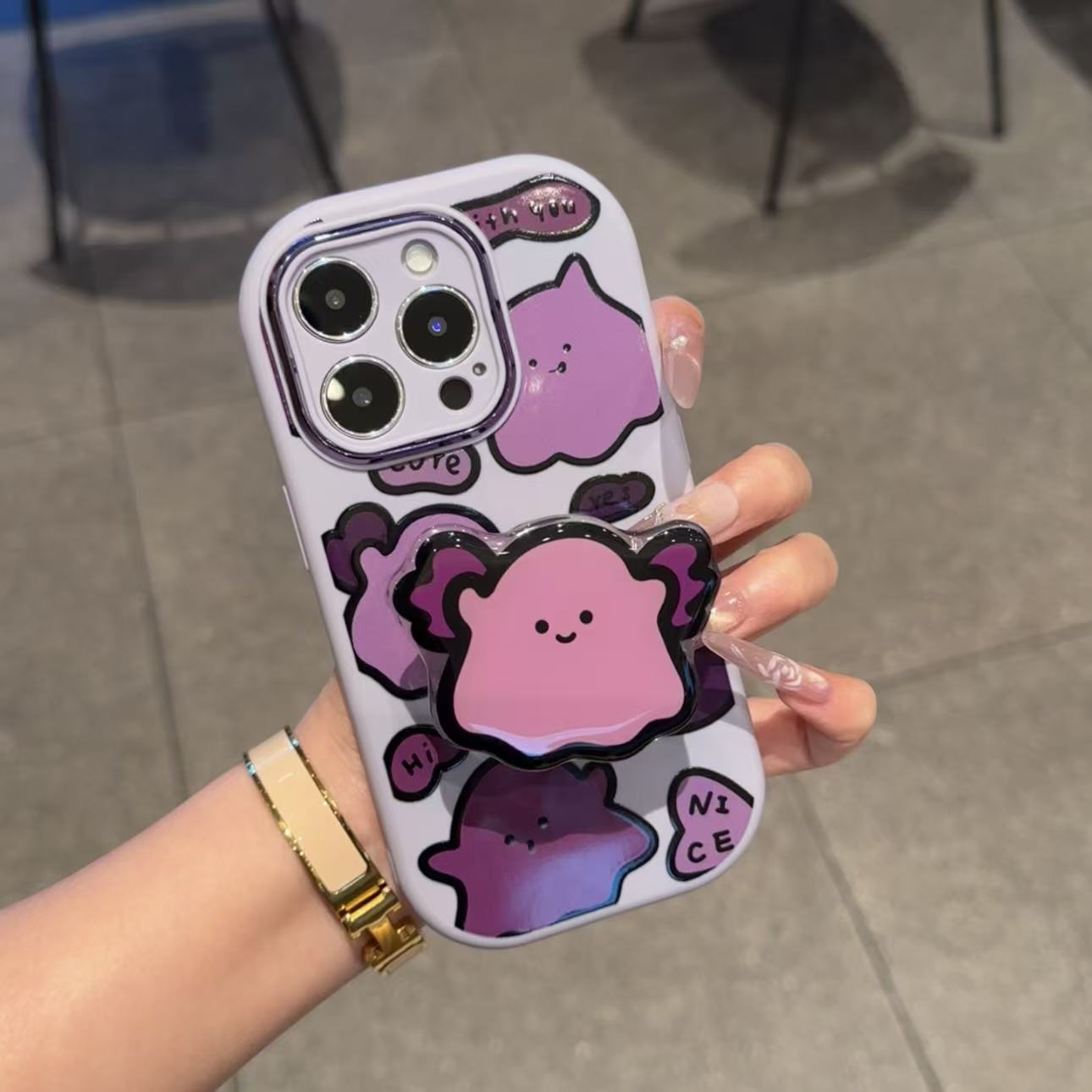 紫色怪兽支架适用苹果17/16promax精孔手机壳iPhone14/13/12/11pro小众创意vivo华为p70小米15oppo全包防摔套