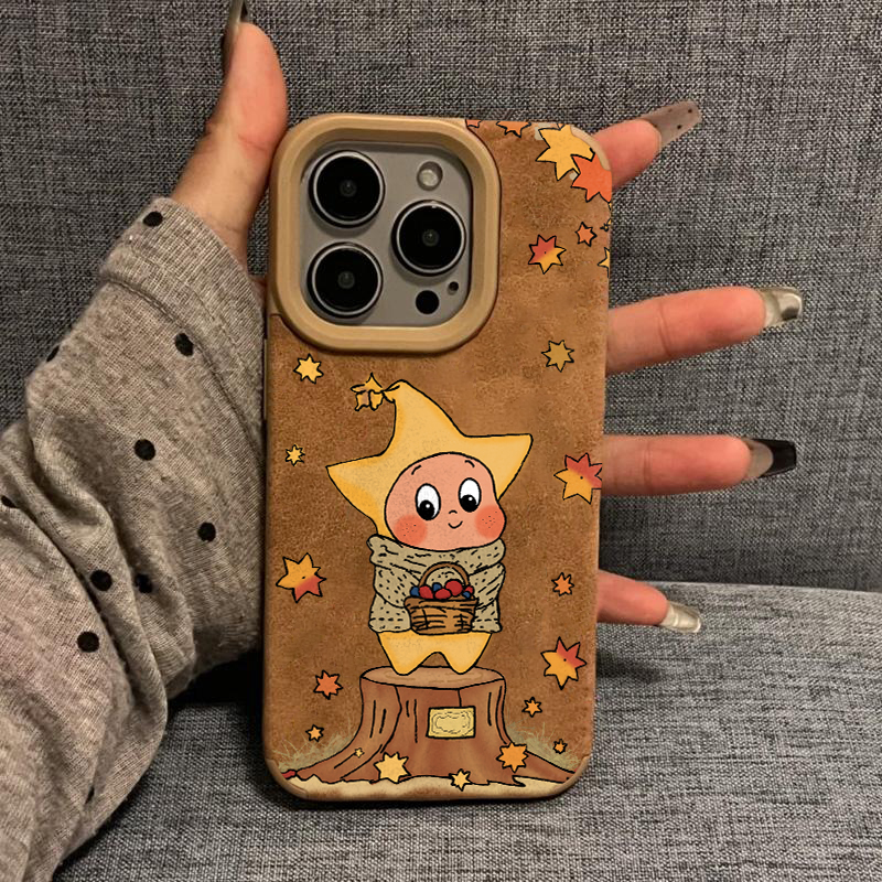 秋日星星人适用苹果17promax翻毛皮手机壳iPhone16/15/14/13秋冬新款vivo华为mate70小米17oppoAIR防摔软壳潮