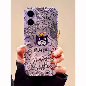 草紫线条吉利猫适用苹果17promax冰川手机壳iPhone16/15/14/13pro小众创意11AIR华为P70vivo小米17oppo女款套