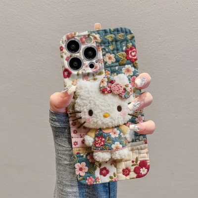 满屏花朵KT猫适用iPhone16pro苹果17promax菲林手机壳16/15/14plus涂鸦风13/17pro华为P70vivo小米15oppo新款