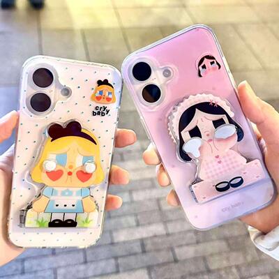 哭娃补妆镜支架适用苹果17promax大孔手机壳iPhone17pro双层16/15/14/13pro女款vivo华为P70小米17oppo保护套