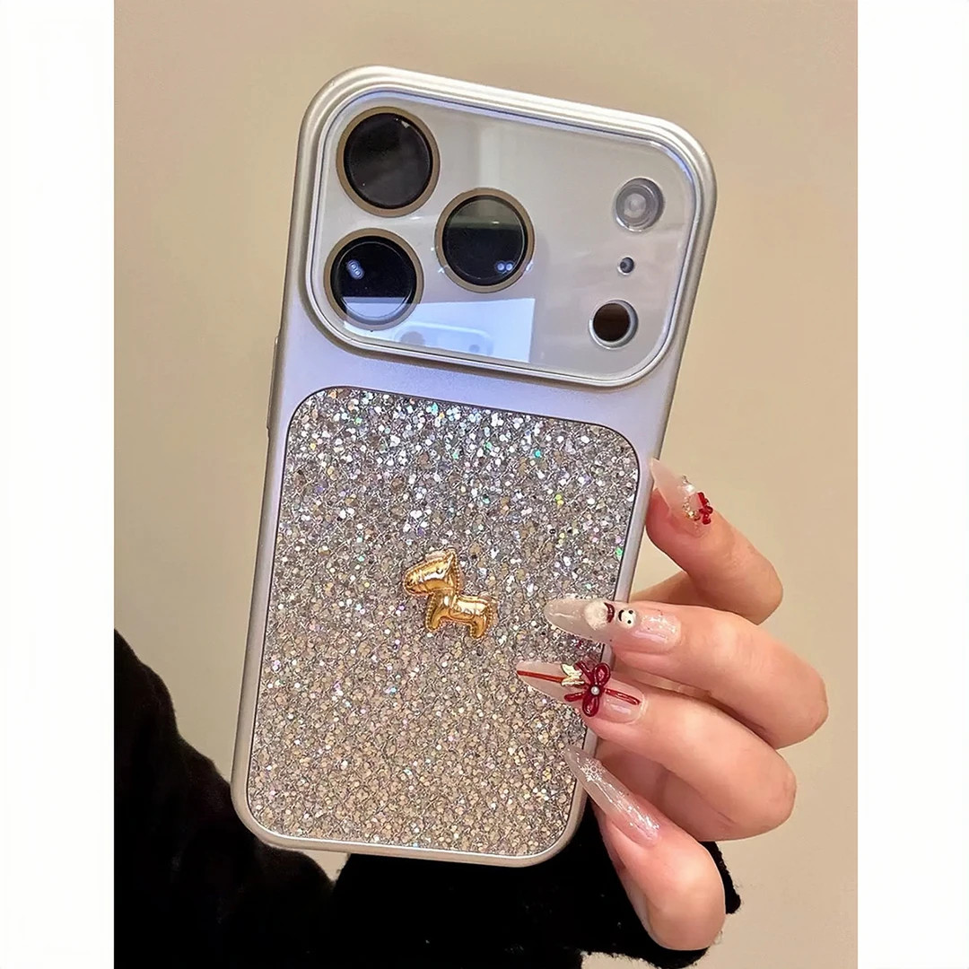 小金马秒变银色闪粉壳适用苹果17promax手机壳iPhone17/16/15/14pro小众创意14pro全包防摔13pro高级感保护套,3C数码配件,手机保护套/壳,淘宝优惠券,粉丝福利购,淘宝优惠卷