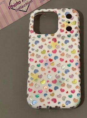 镂空彩色爱心适用苹果17promax冰川手机壳iPhone16/15女款14/13pro高级感AIR新款17pro华为P70vivo小米15oppo