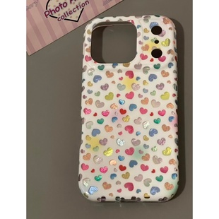 镂空彩色爱心适用苹果17promax冰川手机壳iPhone16/15女款14/13pro高级感AIR新款17pro华为P70vivo小米15oppo