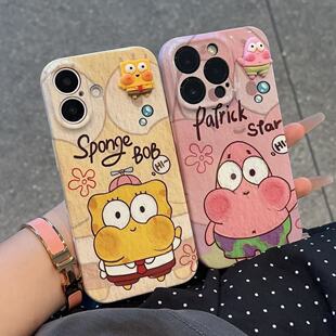 海绵宝宝派大星公仔适用iPhone16pro苹果17promax菲林手机壳16plus小众AIR情侣款13pro华为P70vivo小米15oppo