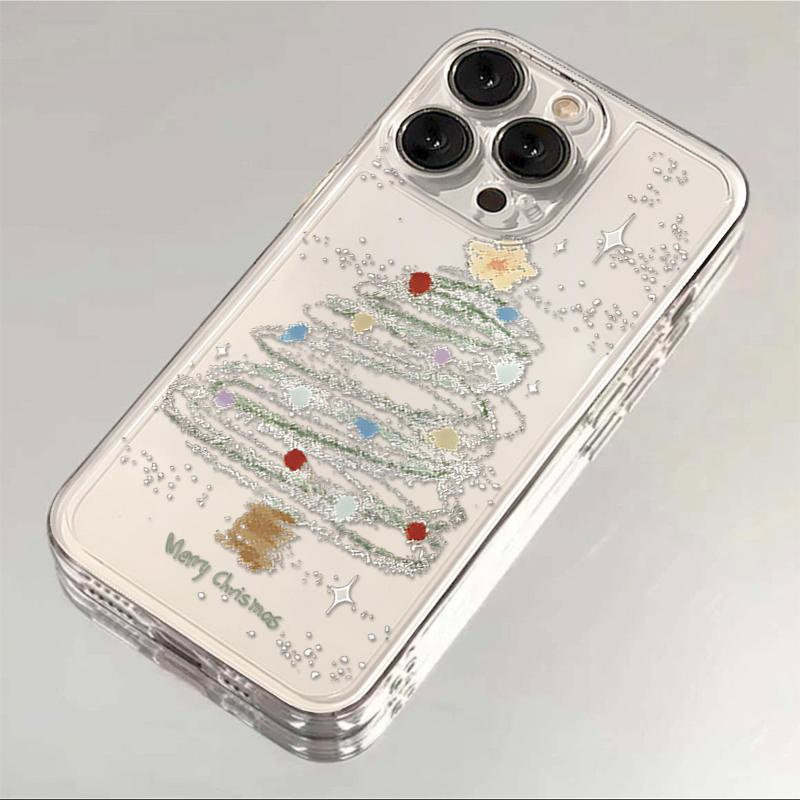彩绘波点圣诞树适用苹果17promax太空手机壳iPhone16/15/14/13/12全包防摔AIR华为P70vivo小米17oppo透明软套