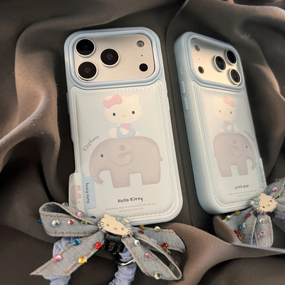 蓝小象kitty标签适用苹果17promax气垫硅胶手机壳iPhone17pro卡通新款16plus全包防摔14/13pro复古风12软套11