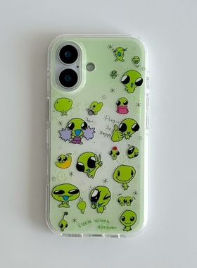 绿色外星人适用苹果17promax大孔手机壳iPhone17pro双层保护16/15/14/13pro小众创意vivo华为P70小米15oppo套