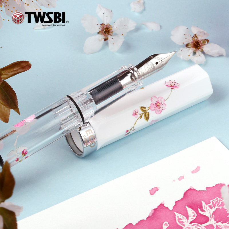 The official flagship store twsbi Sanwen Tang has launched a new ECO cherry blossom designer limited edition large-capacity piston ink pen in spring. It features an apple white transparent pen with a high aesthetic level as a gift and a pink white calligraphy practice pen thumbnail 6