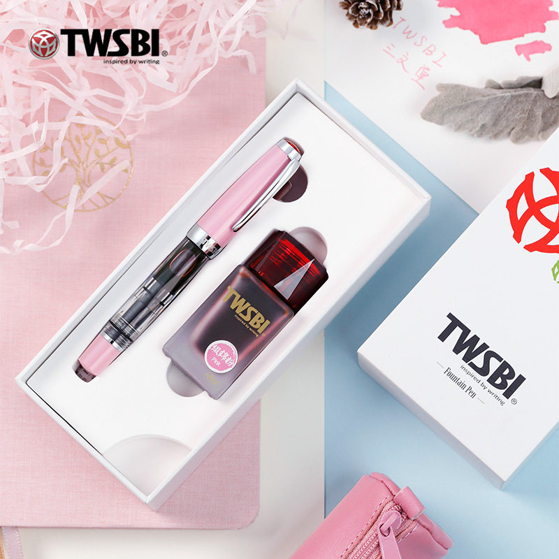官方旗舰店twsbi三文堂春季新品樱花粉钢笔墨水礼盒套装钻石580mini限定少女粉活塞上墨短钢随身手账送礼粉色