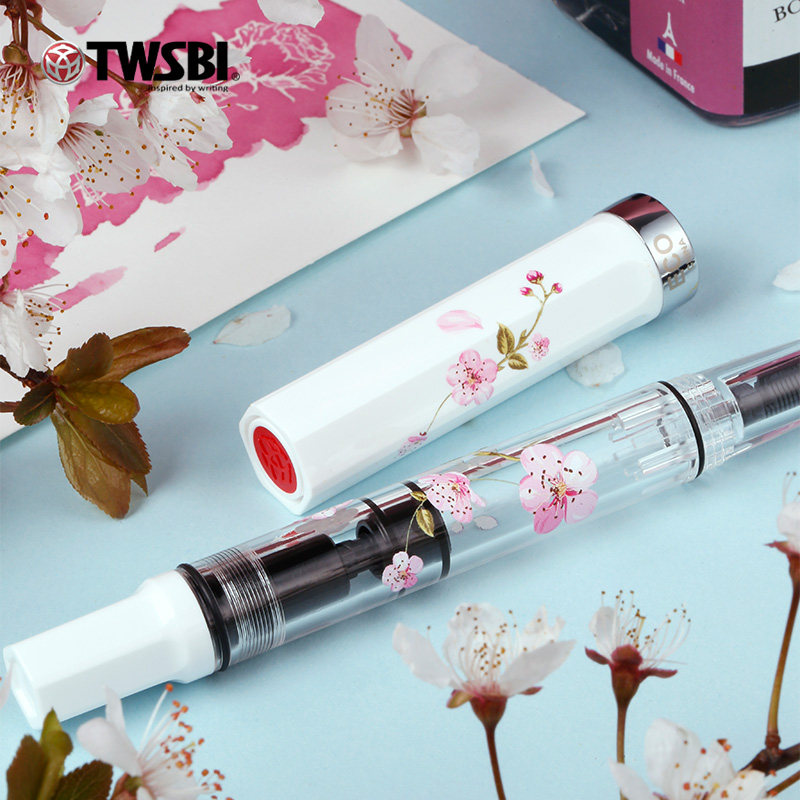The official flagship store twsbi Sanwen Tang has launched a new ECO cherry blossom designer limited edition large-capacity piston ink pen in spring. It features an apple white transparent pen with a high aesthetic level as a gift and a pink white calligraphy practice pen thumbnail 5