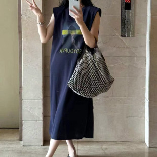 過(guò)膝連衣裙T恤裙時(shí)尚 歐貨洋氣女裝 無(wú)袖 中長(zhǎng)款 顯瘦百搭寬松潮 美式