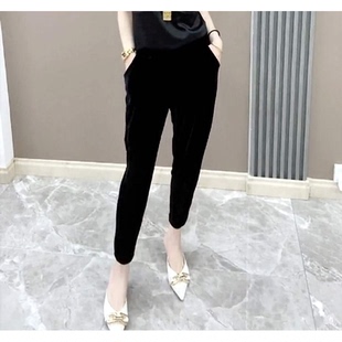 显瘦百搭小脚裤 哈伦裤 黑色高腰黑色金丝绒九分休闲裤 欧货早秋新款