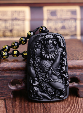 天然朱砂钟馗黑曜石吊坠本命年男