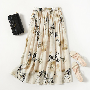 新品重磅22姆米印花真丝双绉半身裙女松紧腰遮胯显瘦桑蚕丝A字裙
