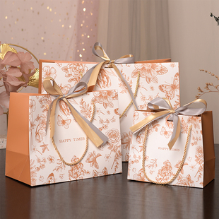 金色繁花礼品袋复古包装袋生日礼物袋伴手礼手提袋现货纸袋配丝带
