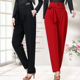 萝卜裤 摩登舞裤 拉丁舞吉特巴舞蹈腰带哈伦裤 女高腰小脚长裤 子新款