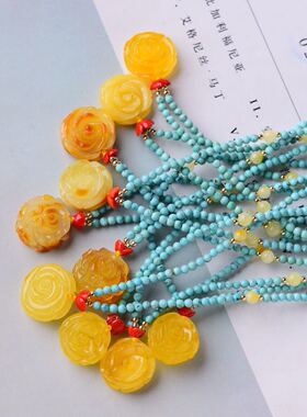 南红绿色小米珠高瓷蜜蜡毛衣链