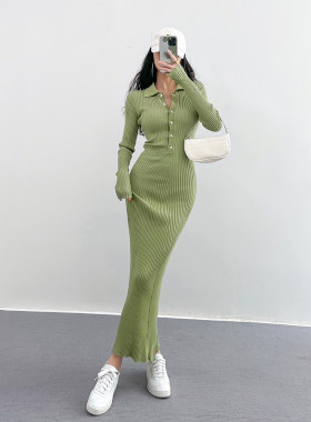 春秋冬欧美修身针织连衣裙女高级感御姐后妈紧身包臀鱼尾毛衣长裙