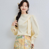 立领缎面衬衫 气质设计感飘带衬衣通勤压褶上衣 新款 女长袖 2026春季