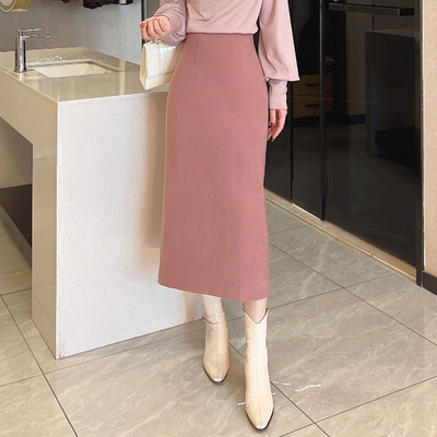 简约毛呢直筒半身裙女秋冬2025新款高腰显瘦中长款气质a字包臀裙