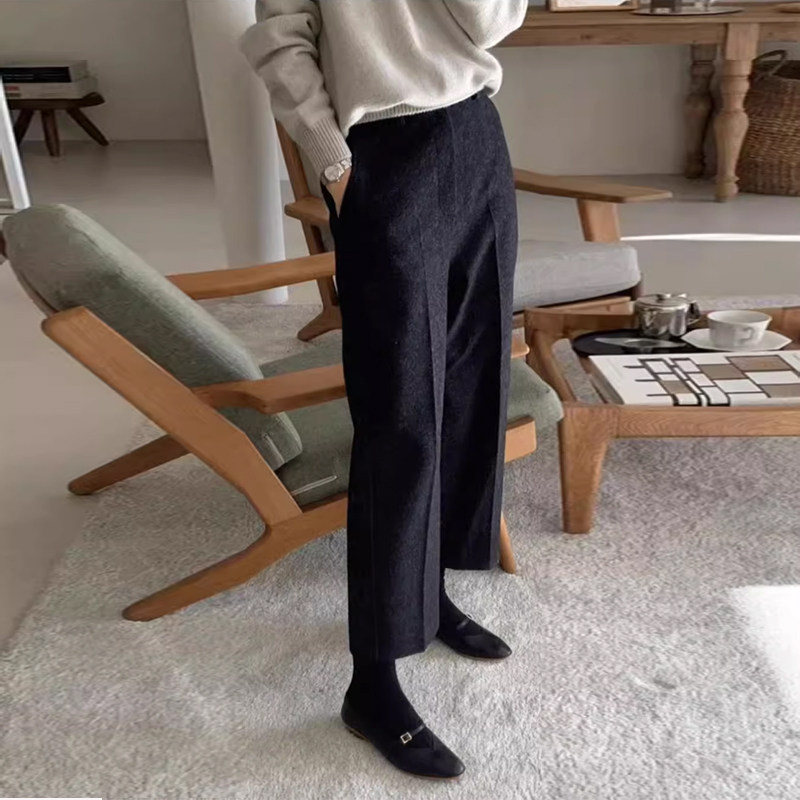 八分毛呢窄版阔腿裤女西装裤