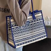 时尚 简约手提袋大容量妈咪包托特包通勤帆布单肩包百搭洋气斜挎包