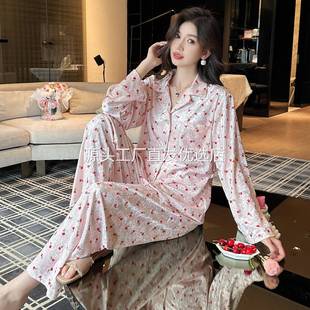 金钻绒甜美碎花长袖 秋冬季 套装 新款 外穿 金丝绒女士睡衣家居服开衫