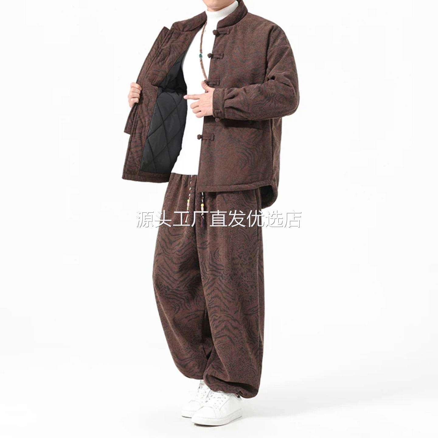 天骏百货男装冬季加厚保暖两件套中国风棉服中式唐装男士棉衣套装