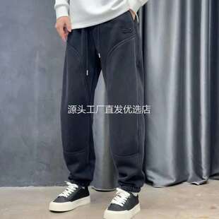 点击率冬季精品男装店宽松百搭束口裤复古做旧水洗卫裤加绒休闲裤