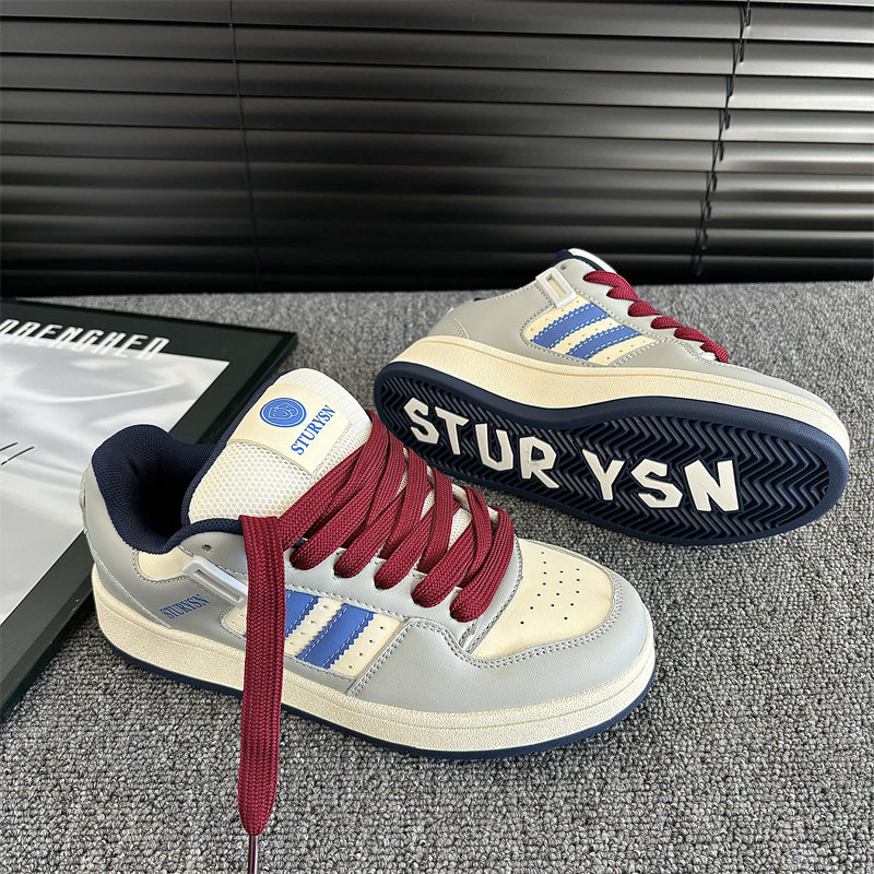 ins米蓝色面包鞋男2025秋季新款街拍港风情侣韩版百搭板鞋潮鞋女,流行男鞋,休闲板鞋,淘宝优惠券,粉丝福利购,淘宝优惠卷