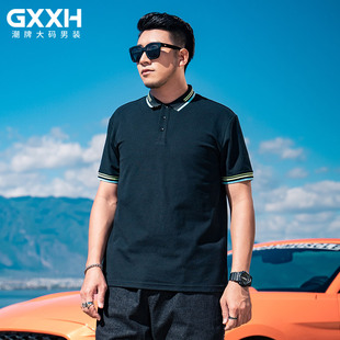 翻领男士 GxxH2025夏季 polo衫 胖子加肥加大码 撞色休闲t恤 宽松短袖