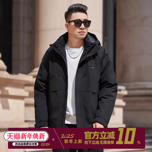 GxxH冬季 户外黑色连帽宽松外套胖子加肥加大保暖防风羽绒服衣 男装