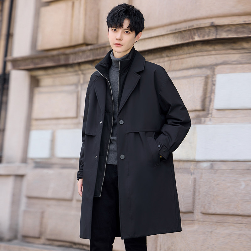 男士中长款羽绒服风衣高端外套