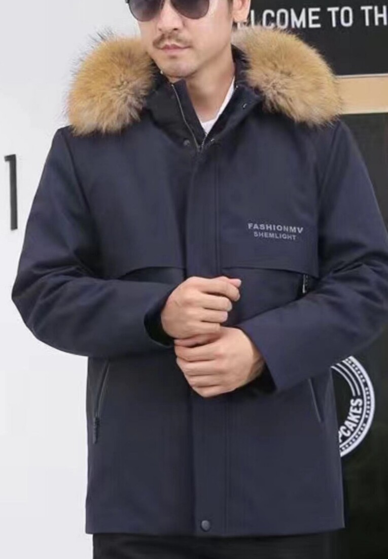 男士新款整兔毛内胆貉子本色毛领皮草