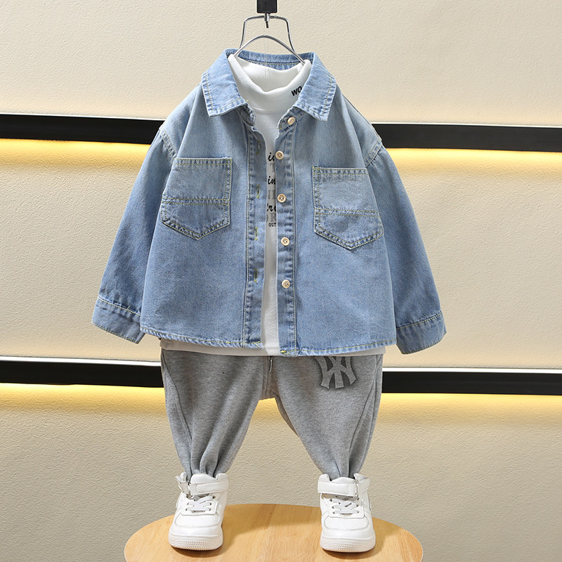 男童外套春秋儿童牛仔衣2025新款韩版宝宝春装薄款衬衫上衣男孩潮