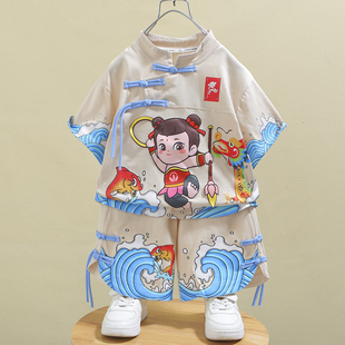儿童汉服男童唐装国风哪吒衣服宝宝新中式古风套装男孩端午表演服